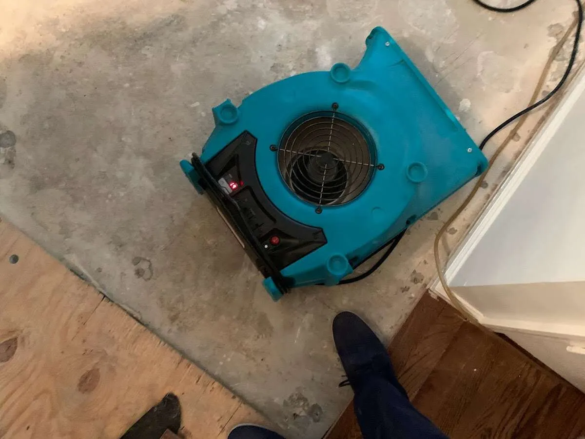 Air mover drying subfloor during Leak Detection & Repair in Golden Valley